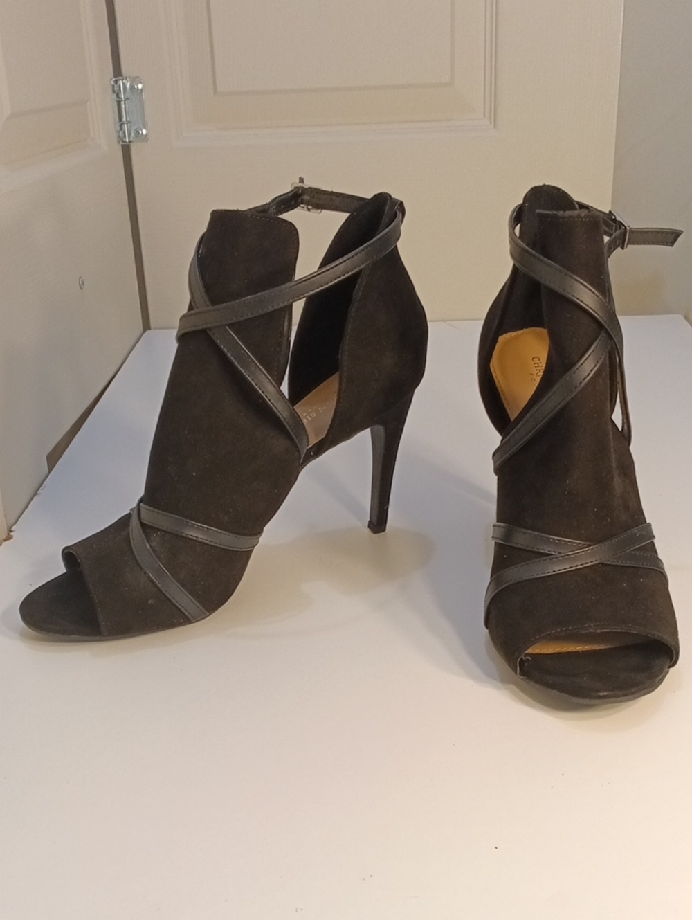 Christian Siriano Black Suede Crisscross High Heel Ankle Boots